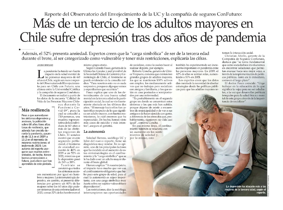 Lee más sobre el artículo Más de un tercio de los adultos mayores en Chile sufre depresión tras dos años de pandemia