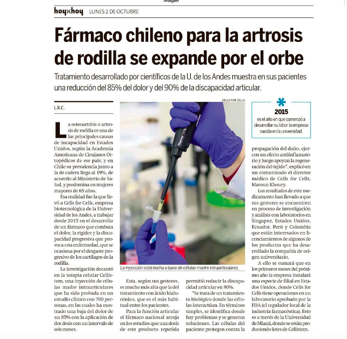 Lee más sobre el artículo Fármaco chileno para la artrosis de rodilla se expande por el orbe