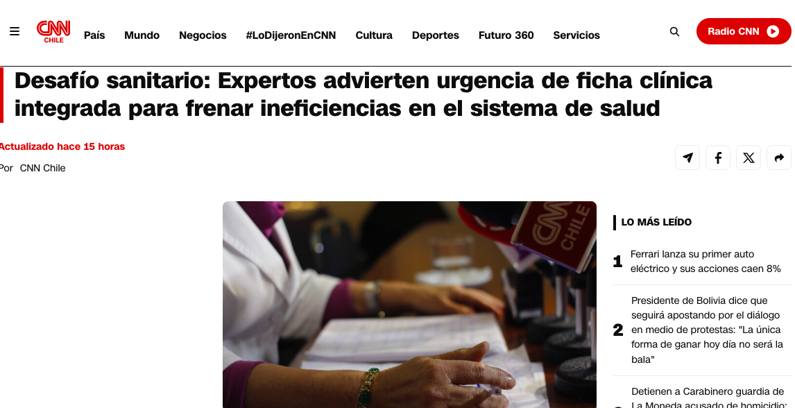 Lee más sobre el artículo Diálogos Pro Salud Chile en CNN: Expertos advierten urgencia de ficha clínica integrada para frenar ineficiencias en el sistema de salud